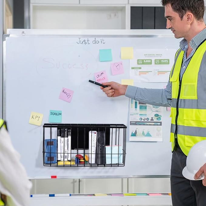 dedoot Magnetic Holder Locker 14.1"x 3.9"x 7" Strong Magnetic Black Mesh Holder Magnetic Basket Organizer Shelf Rack for Whiteboard,Fridge, Sponge, Recipe, Beverage,Refrigerator,Office File Foil-NeatNest