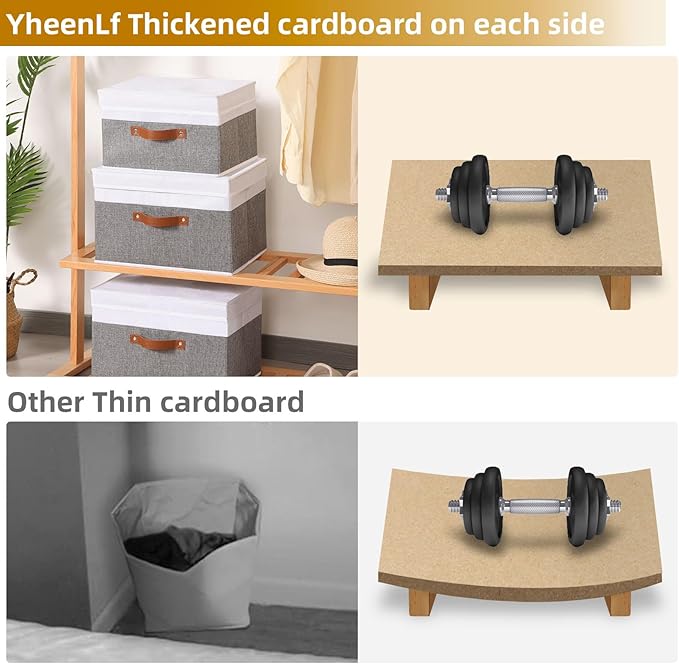Fabric Storage Boxes with Lids, Linen Foldable Cloth Baskets, Closet Organizer Containers with Double Handles, Sweater Bins for Bedroom, White and Grey, 5 Pack, 13 x 9.1 x 7.9 Inch-NeatNest