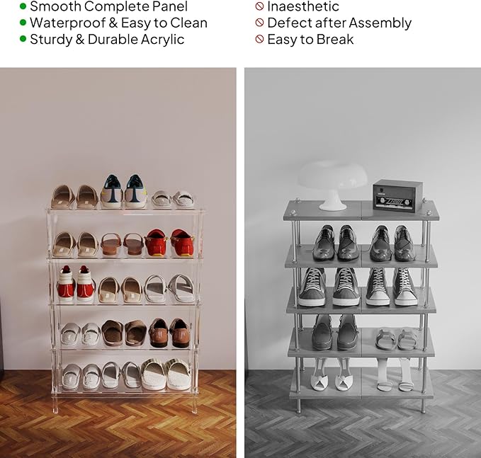 Aquiver 5-Tier Acrylic Shoe Rack - Clear Shoe Rack Organizer - Modern Shoe Storage Shelf, Holds 15-18 Pairs of Shoes for Entryway, Closet - 25.6'' L x 11.8'' W x 36.4'' H, Easy Assembly & Clean-NeatNest