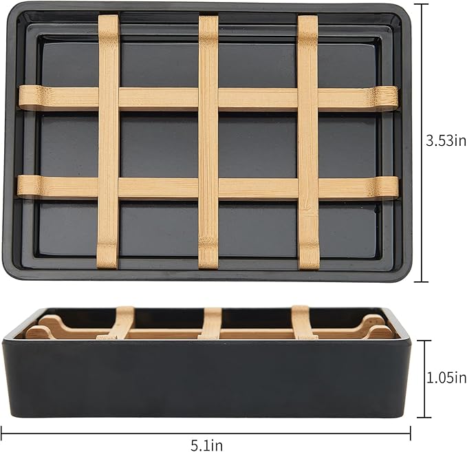 Bamboo Soap Dishes for Shower Wooden Soap Bar Holder for Bathroom Soap Tray Easy to Clean, Durable and with Non-Slip Pads(Two Black Squares)-NeatNest