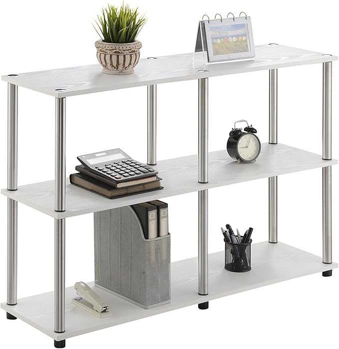 Convenience Concepts Designs2Go No Tools 3 Tier Wide Console Table 42" - Modern Multipurpose Accent with Shelves for TV Media Center, Office Desk Extension, Entryway Display, & Home Storage, White-NeatNest