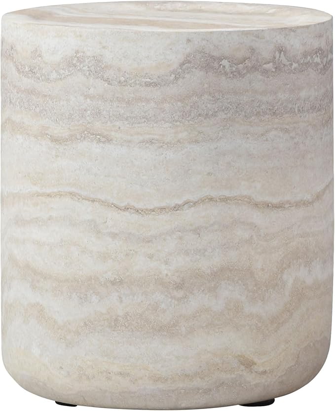 Marble Coffee Table, Modern Round Coffee Table, Circle Drum Coffee Tables, Fiberglass Center End Table for Living Room Apartment Office, No Assembly (15.74" Faux Marble)