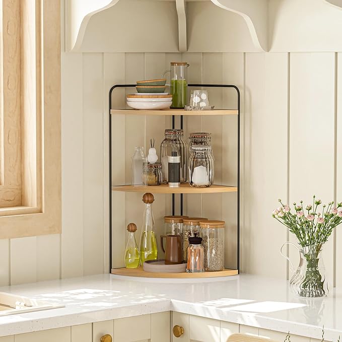Bathroom Counter Organizer,Countertop Organizer,Vanity Organizers,Bathroom Storage,Bathroom Sink Caddy,Counter Shelf,Corner Counter,Corner Shelves(Black-Burlywood)-NeatNest