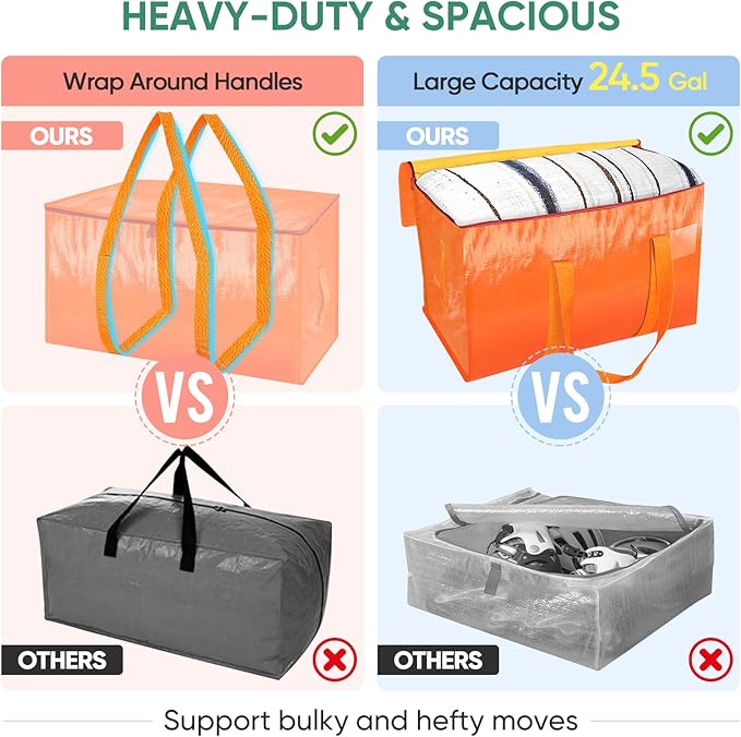 BALEINE 2-Pack Oversized Moving Bags with Reinforced Handles, Heavy-Duty Storage Tote for Clothes, Moving Supplies (Orange, 2-Pack)-NeatNest