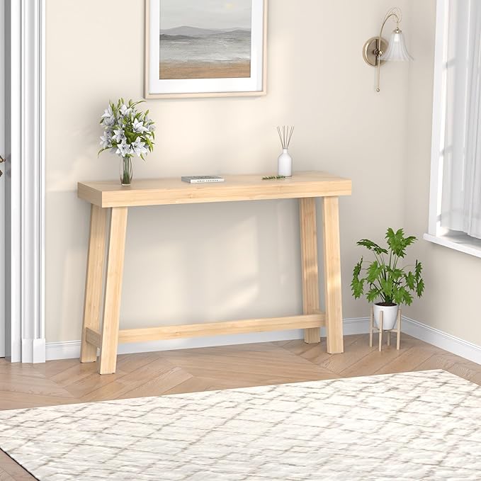 Bamboo Wood Entryway Table 47.2" Console Table, Narrow Sofa Table with Support Beam for Entrance, Hallway, Living Room, Bedroom, Foyer(Natural)-NeatNest