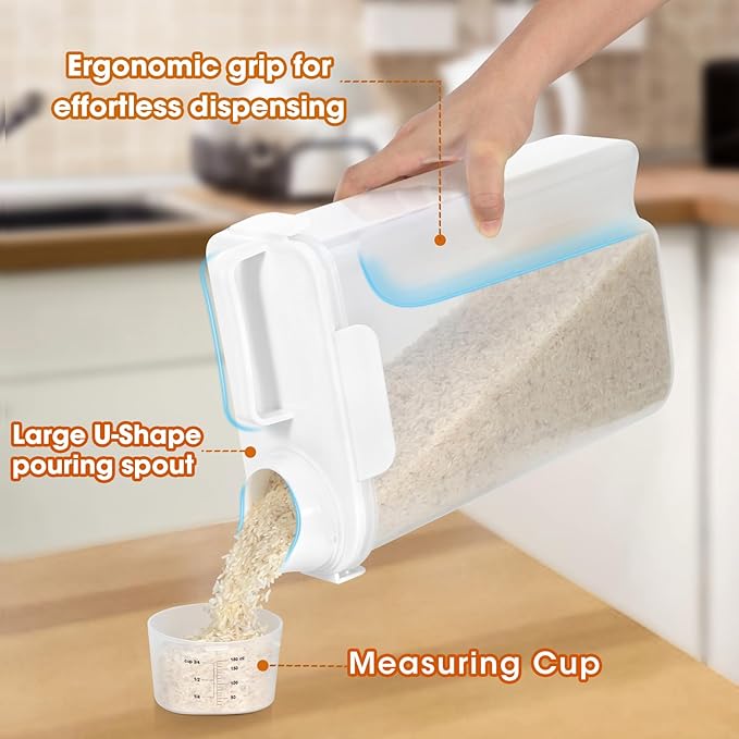Dog Cat Food Storage Container, 5-7 Lbs Airtight Pet Food Storage Container with Easy-Pouring Spout and Portable Handle, Bird Seed Dispenser, Kitchen Organizer for Rice Cereal Flour -White-NeatNest