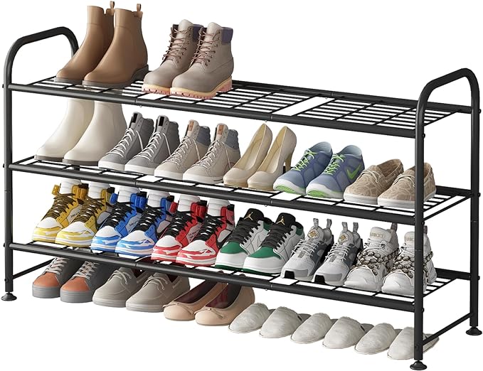 LINZINAR Shoe Rack 3 Tier Long Metal Shoe Organizer for Closet Entryway Black-NeatNest