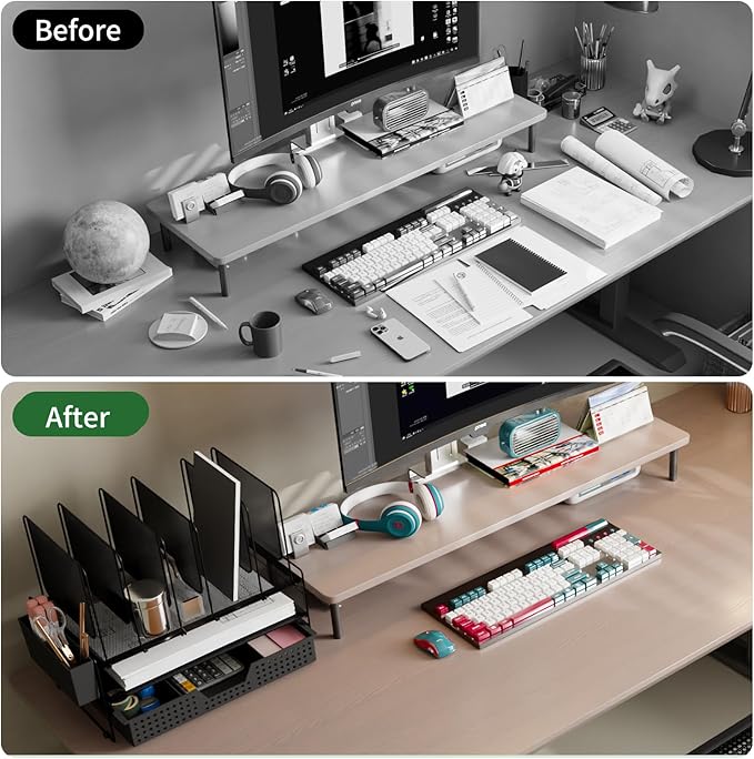 Desk Organizer, Office Organization with Vertical File Holder, File Organizer with Drawer and Pen Holder, Desk Accessories and Workspace Organizers for Home Office (Black)-NeatNest