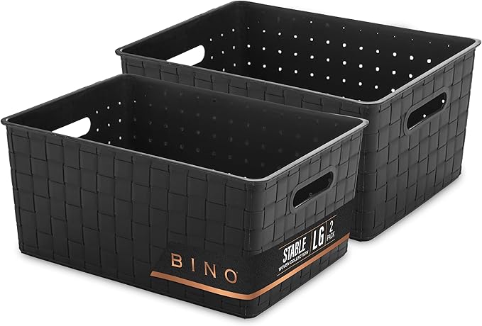 BINO | Plastic Storage Baskets Large - Black | THE STABLE COLLECTION | Multi-Use Storage | Rectangular Cabinet Organizer | Baskets For Organizing with Handles | Home Office Organization and Storage-NeatNest
