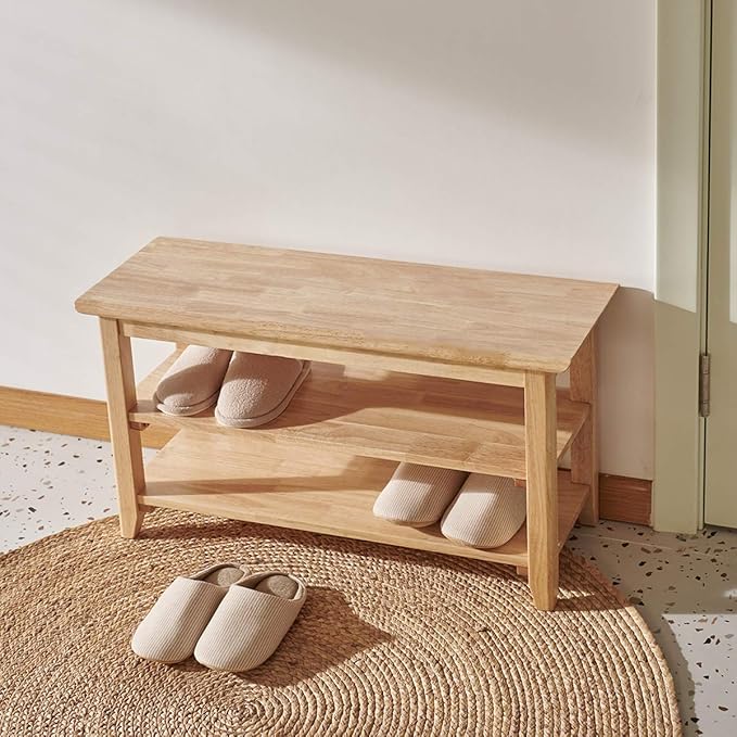XKZG Storage Bench Wooden Shoe Rack Bench Simple Style Wood Entryway Bench (Natural,31.5")-NeatNest
