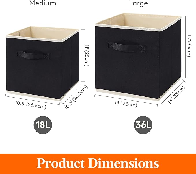 Lifewit 13 Inch Cube Storage Bins, 12 Packs Storage Cubes Foldable Decorative Fabric Storage Baskets for Organizing Home Organizers with Handles for Shelves, Closet, Black