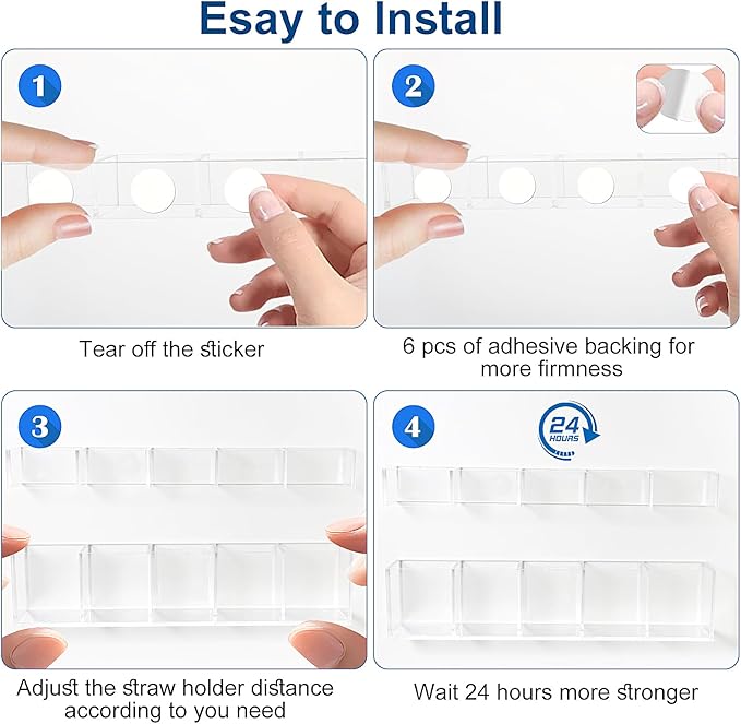 9.5" Acrylic Straw Holder for Cabinet Door,Cabinet Straw Holder Organizer with Double Sided Adhesive Tape and Sticker,Reusable Tumbler Organizer Storage for Kitchen Counter Cupboard