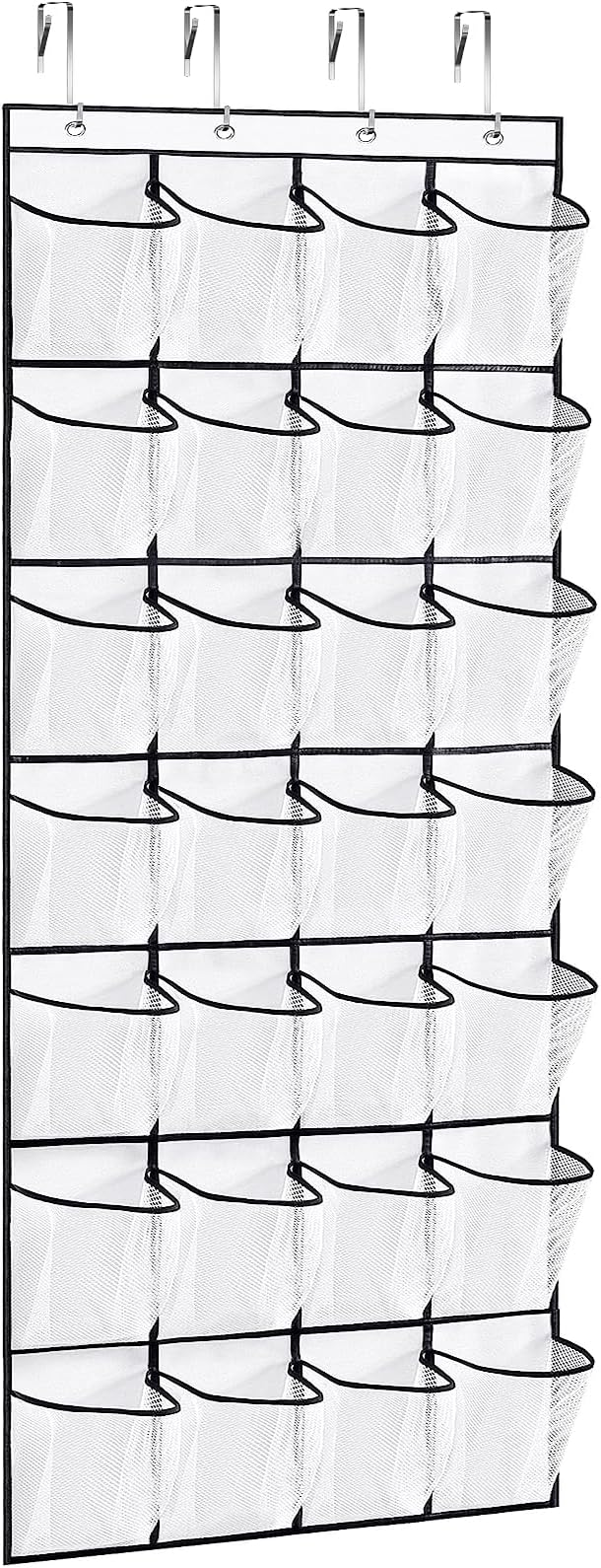 28Large Pockets Over The Door Shoe Organizer, Hanging Shoe Organizer for Closet, Premium Clear Shoe Rack for Door, Shoes Hanger Organizers Storage Holder for Back of Door and 4Metal Hook White-NeatNest