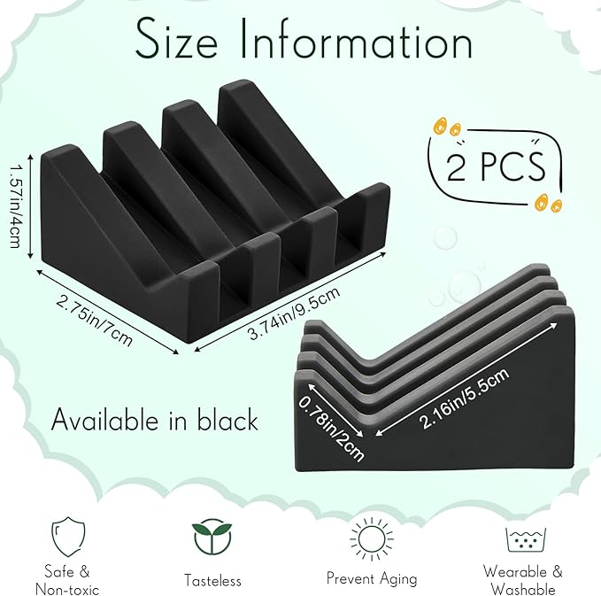 Cunhill 2 Pieces Silicone Soap Dish Self Draining Soap Dish Shower Waterfall Bar Soap Holder Tray with Drain Soap Saver for Kitchen Bathroom Accessories (Black)-NeatNest