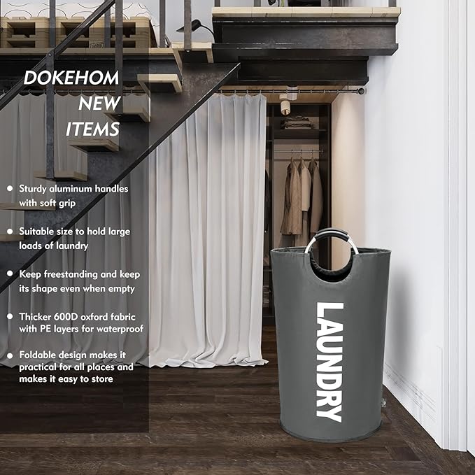DOKEHOM 125L X-Large Collapsible Washing Laundry Basket Bag (7 Colors) for Bedroom, Fabric (Dark Grey, XL)-NeatNest
