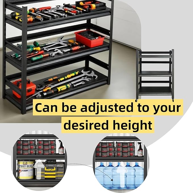 3 Tier Garage Storage Shelves,Heavy-Duty Unit with Wheels,Easy to Assemble Adjustable Metal Garage Shelving for Kitchen Warehouse Tool Room(Size:60cmX40cmX80cm)