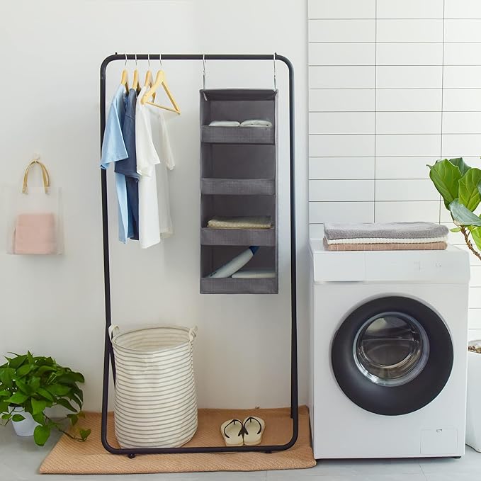 GRANNY SAYS 4-Shelf Hanging Organizer, Closet Hanging Shelves, Closet Hanging Storage Organizers, Organization for Bedroom, Living Room, Baby Nursery, Camper Accessories, Gray, 1-Pack-NeatNest