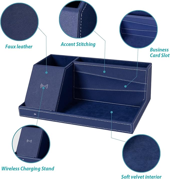 Desk Organizer with Charging Station, Nightstand Organizer Phone Docking Station, Men Gift Husband Wife Anniversary Dad Birthday Nightstand Purse Father Graduation Male Travel Idea Gadgets-NeatNest