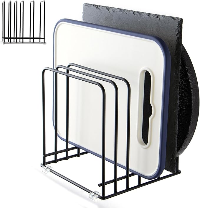 Cutting Board Organizer, Kitchen Cabinet Organizer Storage Rack, 5 Slots Holder Stand for Cutting Board,Baking Cookie Pan, Cookie Sheets Organizer for Kitchen Countertop,Metal Black (1 Pack)-NeatNest