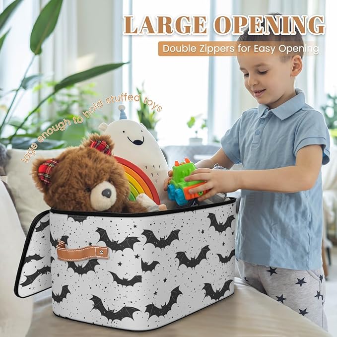 Bats Storage Bins with Lids, Halloween Fabric Storage Boxes with Zipper, Collapsible Decorative Closet Organizer Cube for Clothes,Organizing, Shelves-NeatNest
