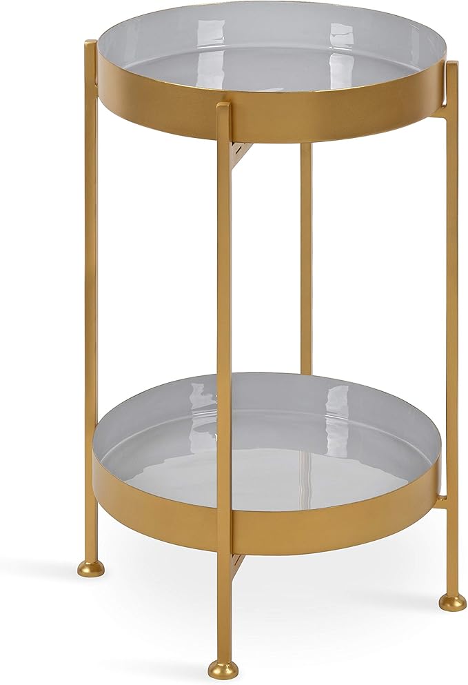Kate and Laurel Nira Two-Tiered Mid-Century Side Table, 15" x 15" x 24", Gray and Gold, Chic Modern End Table for Storage and Decor