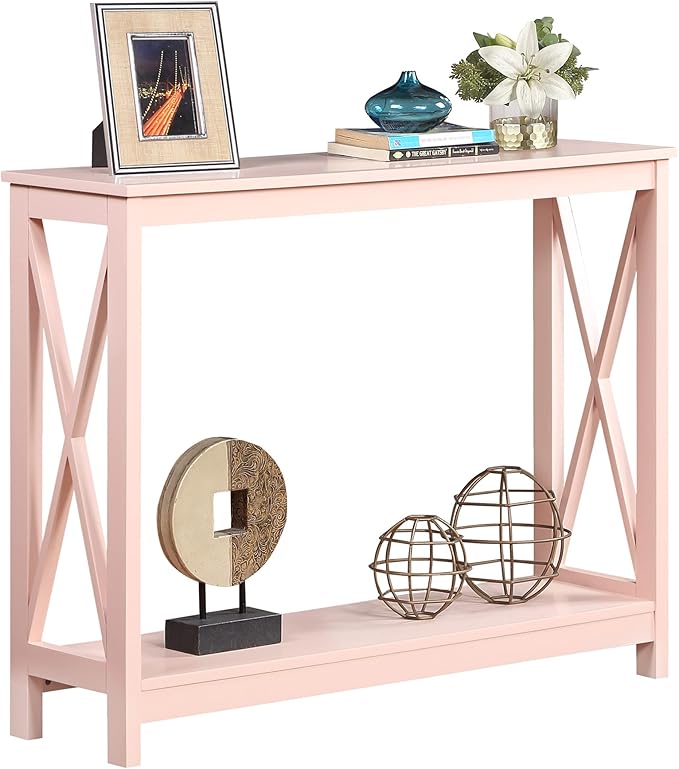 Convenience Concepts Oxford Console Table 39.5" - Sofa Table with Storage Shelf, Transitional Entryway Hall Table for Living Room and Bedroom, Display Foyer Table, Blush Pink-NeatNest
