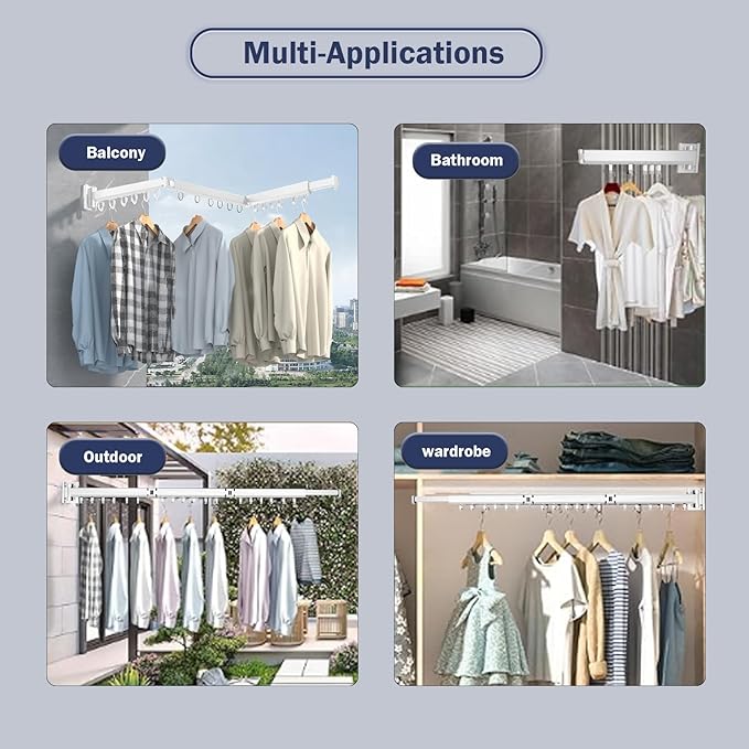 Clothes Drying Rack, Wall Mounted Clothes Hanger Rack Collapsible(Tri-Fold), Space Saver Clothes Rack for Laundry Balcony Mudroom Bedroom,White