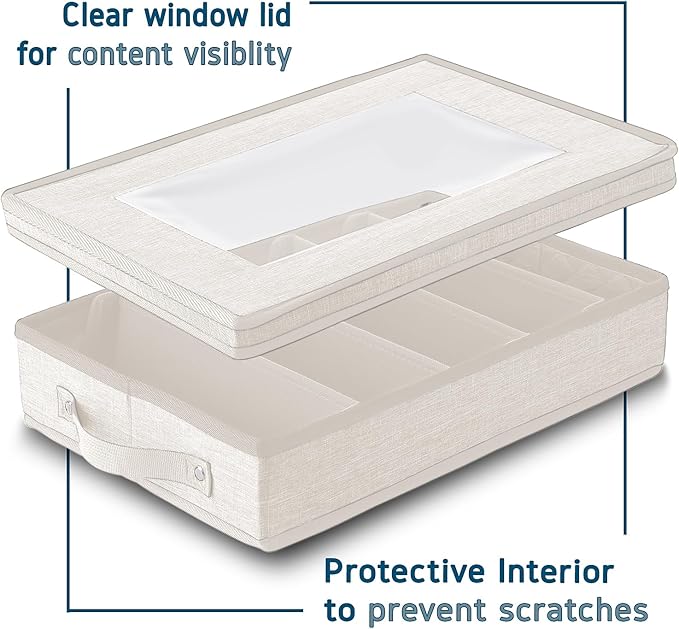 Flatware & Utensil Storage, Durable Silverware Storage Box with Padded Dividers, 5 Compartment Flatware Storage Case, Silverware Case with Handles, Protects and Organizes Cutlery, Cream-NeatNest