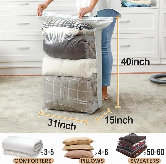 TAILI 4 Pack Vacuum Storage Bags, Jumbo Cube (31x40x15 Inch), Large Vacuum Seal Bag for Clothing, Comforters, Blankets, Bedding, Sweater, Closet Storage and Organization, Cream