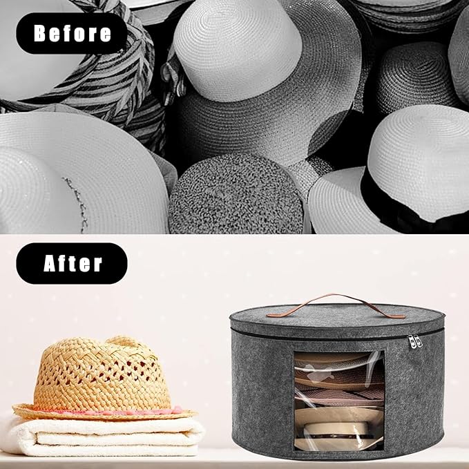 Hat Box, Travel Hat Storage Box, Foldable Hat Boxes for Storage, Space-saving Hat Organizer for Closet, Convenient Stackable Hat Carrier Case for Round Brim, Cowboy, Panama & Tweed Hats-NeatNest