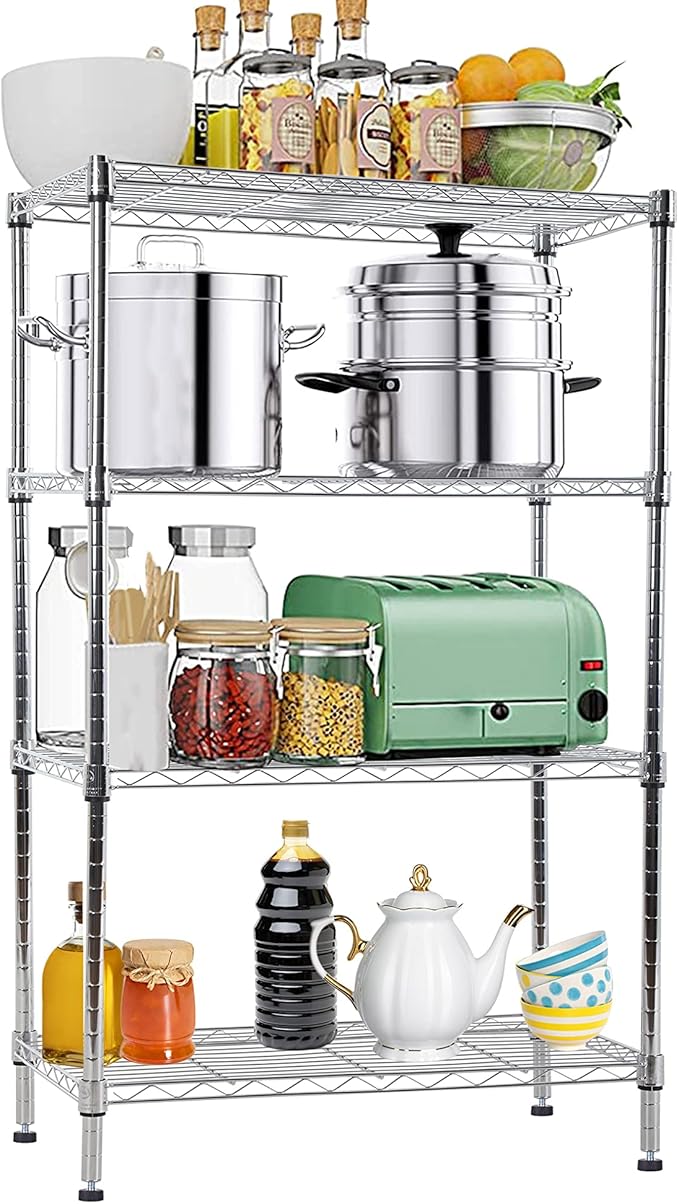 4-Tier Metal Wire Shelving Unit Kitchen Shelf Organizer Storage Rack Utility Snack Shelf, NSF Certified Shelves for shelves Pantry