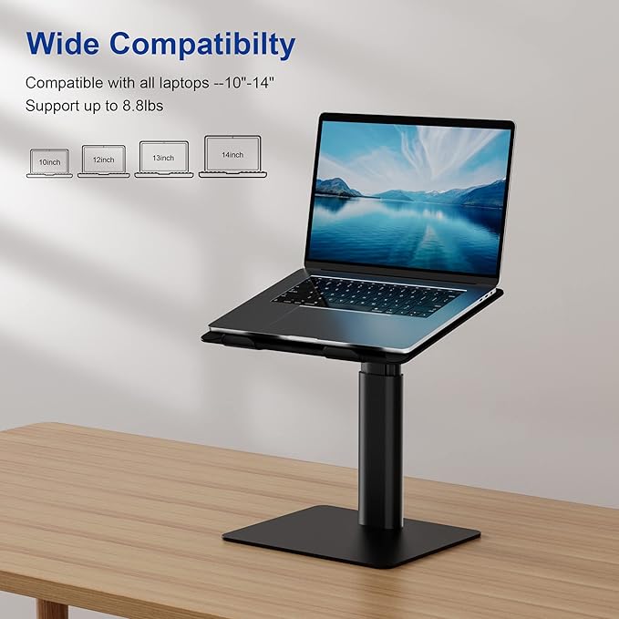 BESIGN LSX6 Computer Holder Stand, Ergonomic Adjustable Notebook Riser for Standing Work, Compatible with Air, Pro, Dell, HP, Lenovo More 10-14" Laptops, Black-NeatNest