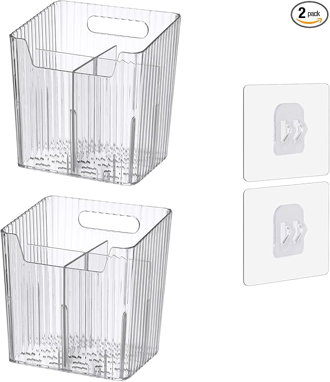 Set Of 2 Storage Organizer Bins Wall Mounted Shower Caddy, Bathroom shelves Stackable Clear Plastic Toothbrush Holder Adhesive Hanging Bin for Bathroom, Kitchen, Cabinet, Shower BPA Free Small (Clear)-NeatNest