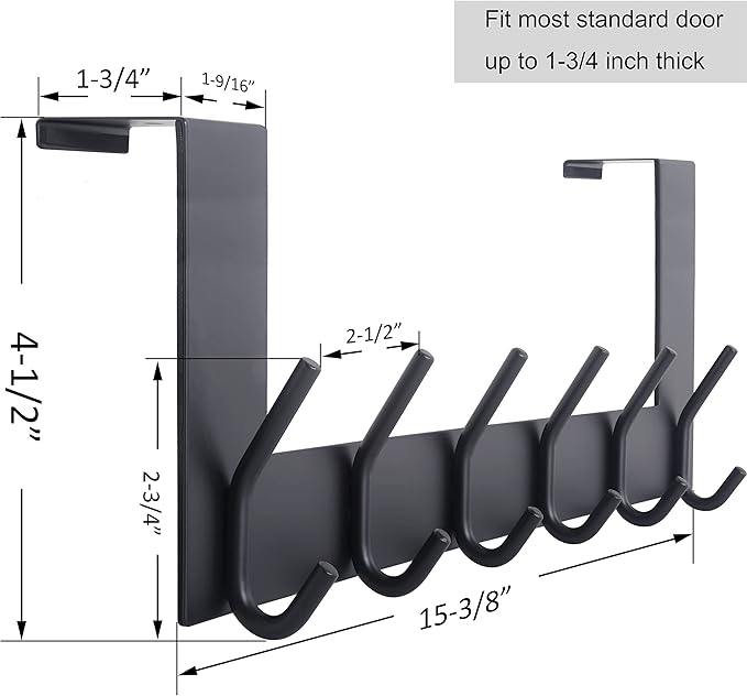 WEBI Over The Door Hooks Door Hanger:Over The Door Towel Rack with 6 Coat Hooks for Hanging,Towel Hanger Door Coat Hanger Door Coat Rack for Towels,Jacket,Clothes,Back of Bathroom,Black