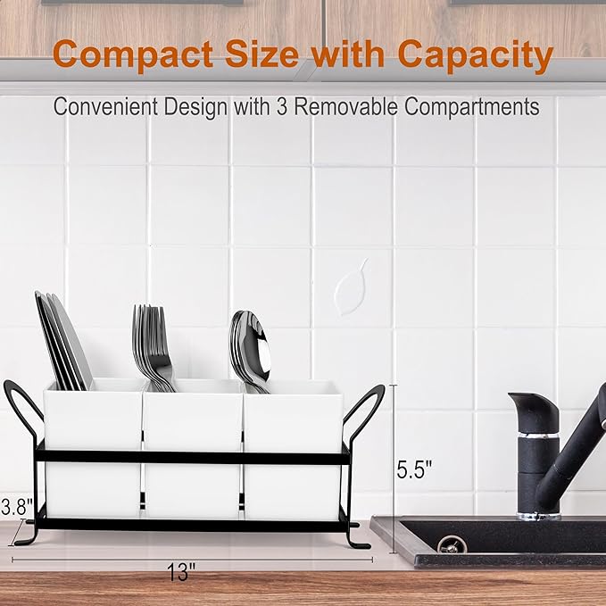 Cutlery Holder with Drain Holes, Silverware Caddy for Party Countertop, 3pcs Bins Set Utensil Holders for Spoon and Fork, White-NeatNest