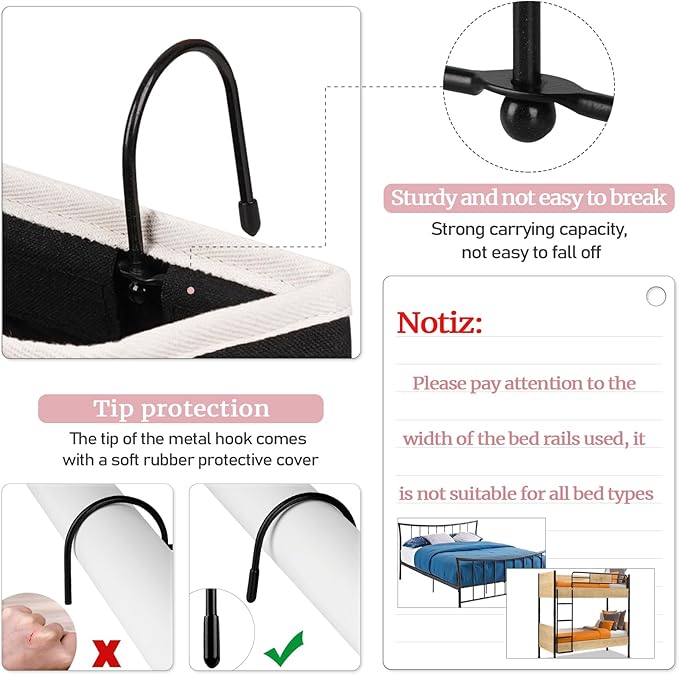 Bedside Caddy Bedside Hanging Storage Basket Bed Caddy for Headboards Bunk Dorm Rooms Crib Beds Rails Organizer (Black)-NeatNest