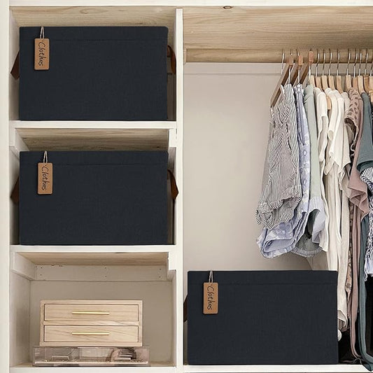 CHICVITA Large Storage Bins for Clothes and Toys, Black Fabric Bin for Living Room, 16 " L x 11" W x 9 " H, 2-Pack-NeatNest