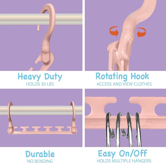 Wonder Hanger Max 10-Pack Space Saving Hangers, Reinforced Hooks Swivels 360°, Cascading Hanger, Teens, College Dorms, Kids & Closet Organizer, Assembled – Pastel Pink-NeatNest