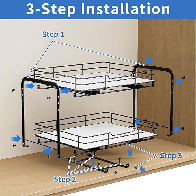 2-Tier Pull Out Spice Rack, Spice Rack Organizer, Pull Out Spice Racks for Inside Cabinets, Height Adjustable Heavy Duty Metal Basket for Inside Cabinet & Pantry (13.5''Wx10.5''Dx9.5''H)-NeatNest