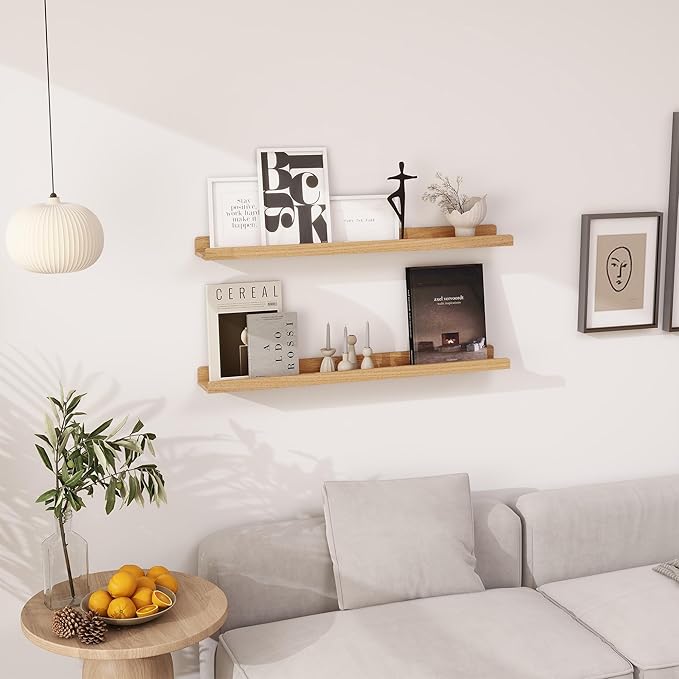 Floating Shelves for Wall 36 Inch | Picture Ledge Shelf Set of 2 | Solid Ash Wood Floating Shelves with Lip | Natural Wood Picture Shelf for Wall with Ledge | Photo Ledge Shelves-NeatNest