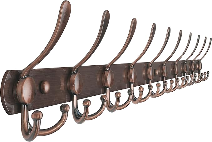 Dseap Coat Rack Wall Mount - 38” Long 10-Tri-Hooks Heavy Duty Coat Hanger Rail Wall Hooks for Hanging Coats Hats Clothing Clothes Purse Mudroom Entryway, Antique Copper-NeatNest