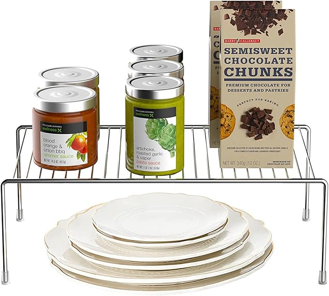 Kitchen Cabinet Shelf Organizer Set of 3, Large (15.7 x 9.4 inch) Metal Wire Pantry Storage Shelves, Dish Plate Racks for Cabinets, Freezer, Counter, Cupboard Organizers and Storage, Chrome