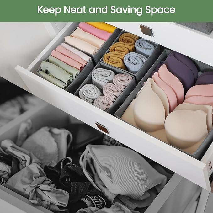 Criusia Drawer Organizer Clothes,16 Pack Underwear Drawer Organizers, Foldable Closet Organizers and Storage Dresser Drawer Dividers Clothing Organizer for Clothes, Socks, Scarves, Bra, Ties (Grey)-NeatNest