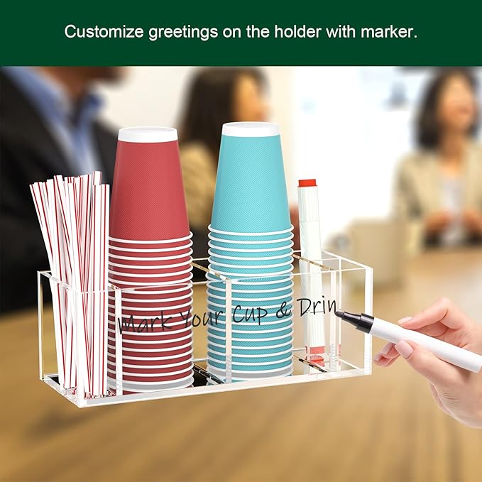 Double Cup Holder with Marker Slot, Party Cup Dispenser Acrylic Cup Organizer Mark Your Cup and Drink Up Caddy Modern Bar Counter Decor, Clear-NeatNest