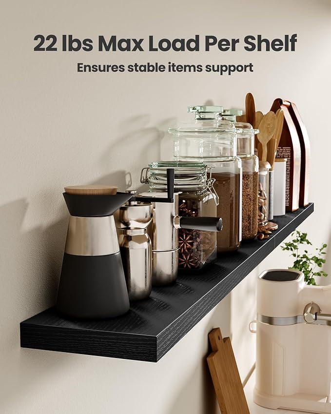 AMADA HOMEFURNISHING Floating Shelves for Wall, Wall Shelves for Living Room, Bedroom, Bathroom, Kitchen & Home Office Organization, Bathroom Shelves with Hidden Brackets, 22 lbs Max Load, AMFS44B-NeatNest