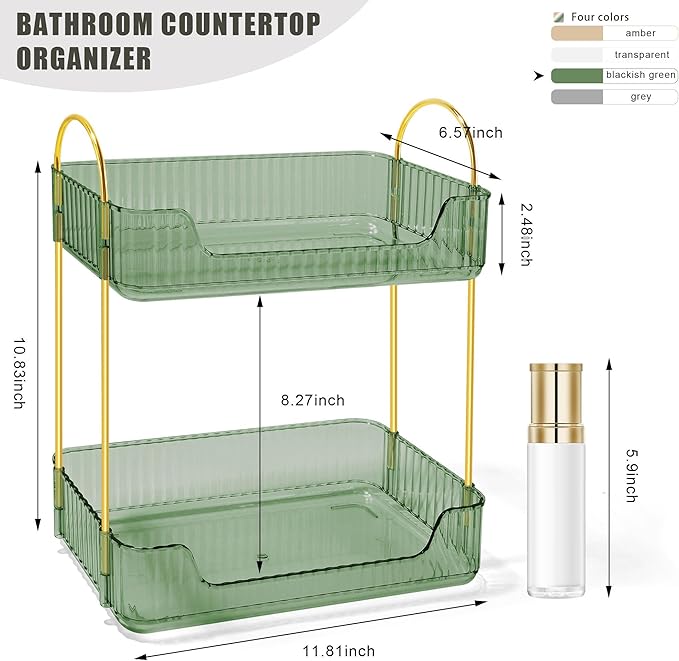 Bathroom Counter Organizer Countertop Storage Skincare Countertop Makeup Organizer Cosmetics Skincare Organizers Holder for Perfume-Green-golden pole-NeatNest
