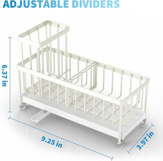 Cisily Cream Sponge Holder for Kitchen Sink, Sink Caddy Organizer with High Brush Holder, Kitchen Countertop Organizers and Storage Essentials, Rustproof 304 Stainless Steel, Soap Dispenser Organize-NeatNest