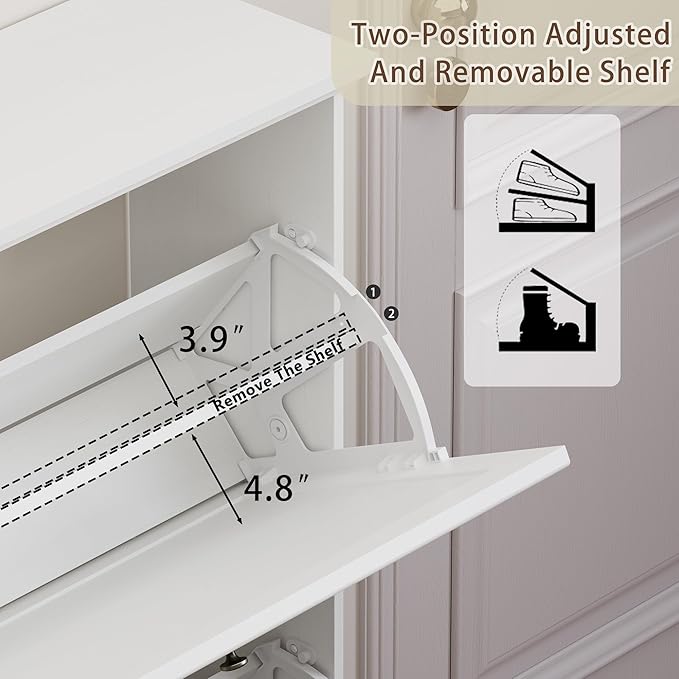 3 Flips Shoe Cabinet for Entryway, Narrow Shoe Storage Cabinet with Adjustable Shelves, Wooden Space-Saving Organizer and Rack for Foyer, Closet, Hallway