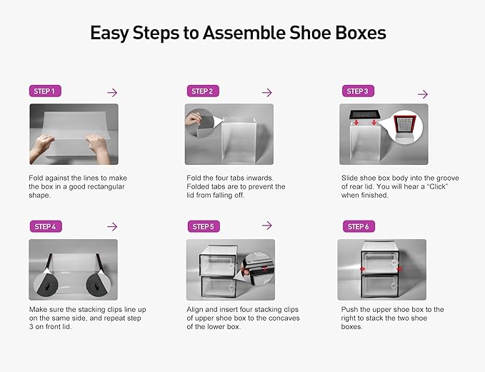 Kuject X-Large Shoe Storage Boxes Organizers Clear Plastic Stackable 12 Pack, Shoe Rack & Holder Substitute, Sneaker Containers, Toy Storage Organizer Bins for Entryway, Closet, Under Bed, Purple-NeatNest