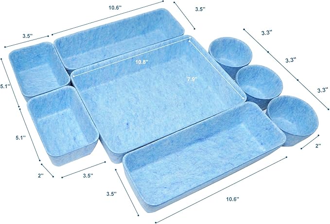 Felt Desk Drawer Organizer Tray,8 Pack Office Desk Drawer Dividers,Felt Drawer Small Round Storage Box For Saving Space,Makeup Drawer Organizer Bins.(Blue)-NeatNest